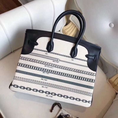 Hermes Birkin 35 Handbags Bag In De Camp Dechainee Toile