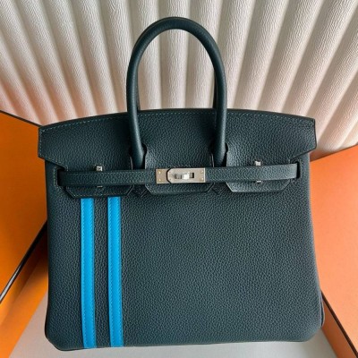 Hermes Birkin Officier 25 Handmade Bag in Vert Cypress Clemence Leather