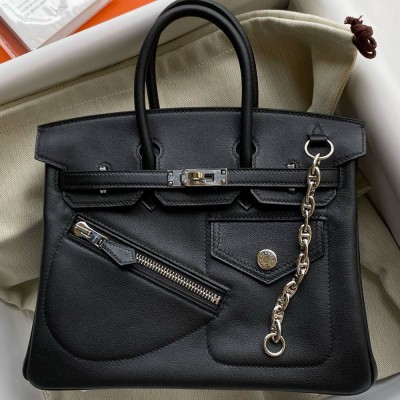 Hermes Birkin Rock 25 Handmade Bag in Black Volupto Leather