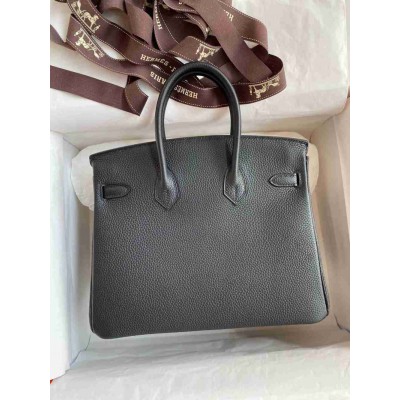 Hermes Birkin 25 Handmade Bag In Black Clemence Leather