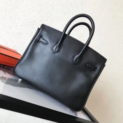 Hermes Birkin 25 Handmade Bag In Black Swift Leather