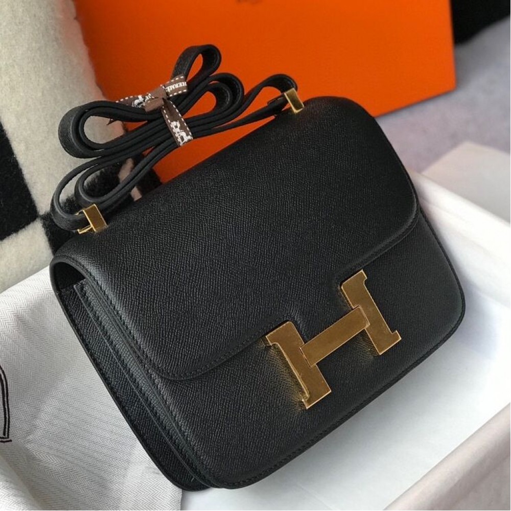 Hermes Black Constance MM 24cm Epsom Leather Bag