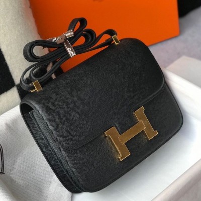 Hermes Black Constance MM 24cm Epsom Leather Bag