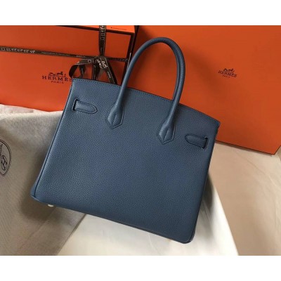 Hermes Blue Agate Clemence Birkin 30cm Bag