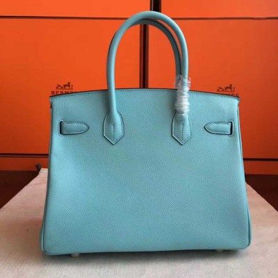 Hermes Birkin 25 Handmade Bag In Blue Atoll Epsom Calfskin