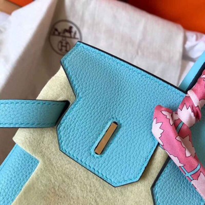 Hermes Birkin 30 Handmade Bag In Blue Atoll Clemence Leather