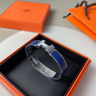 Hermes Blue Enamel Clic HH Bracelet