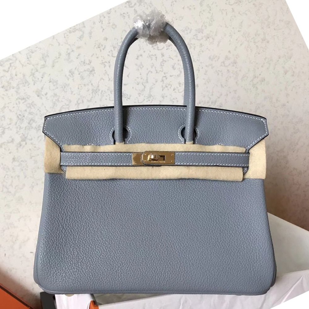 Hermes Birkin 25 Handmade Bag In Blue Lin Clemence Leather