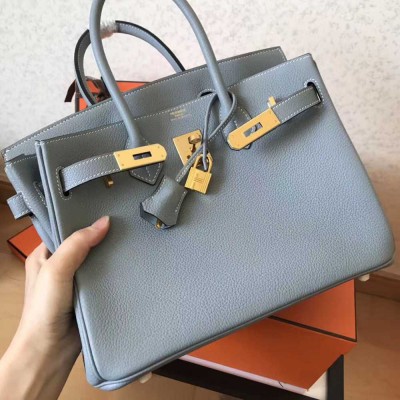 Hermes Birkin 30 Handmade Bag In Blue Lin Clemence Leather