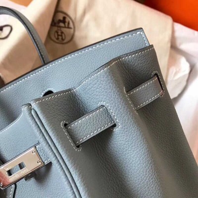 Hermes Birkin 35 Handmade Bag In Blue Lin Clemence Leather