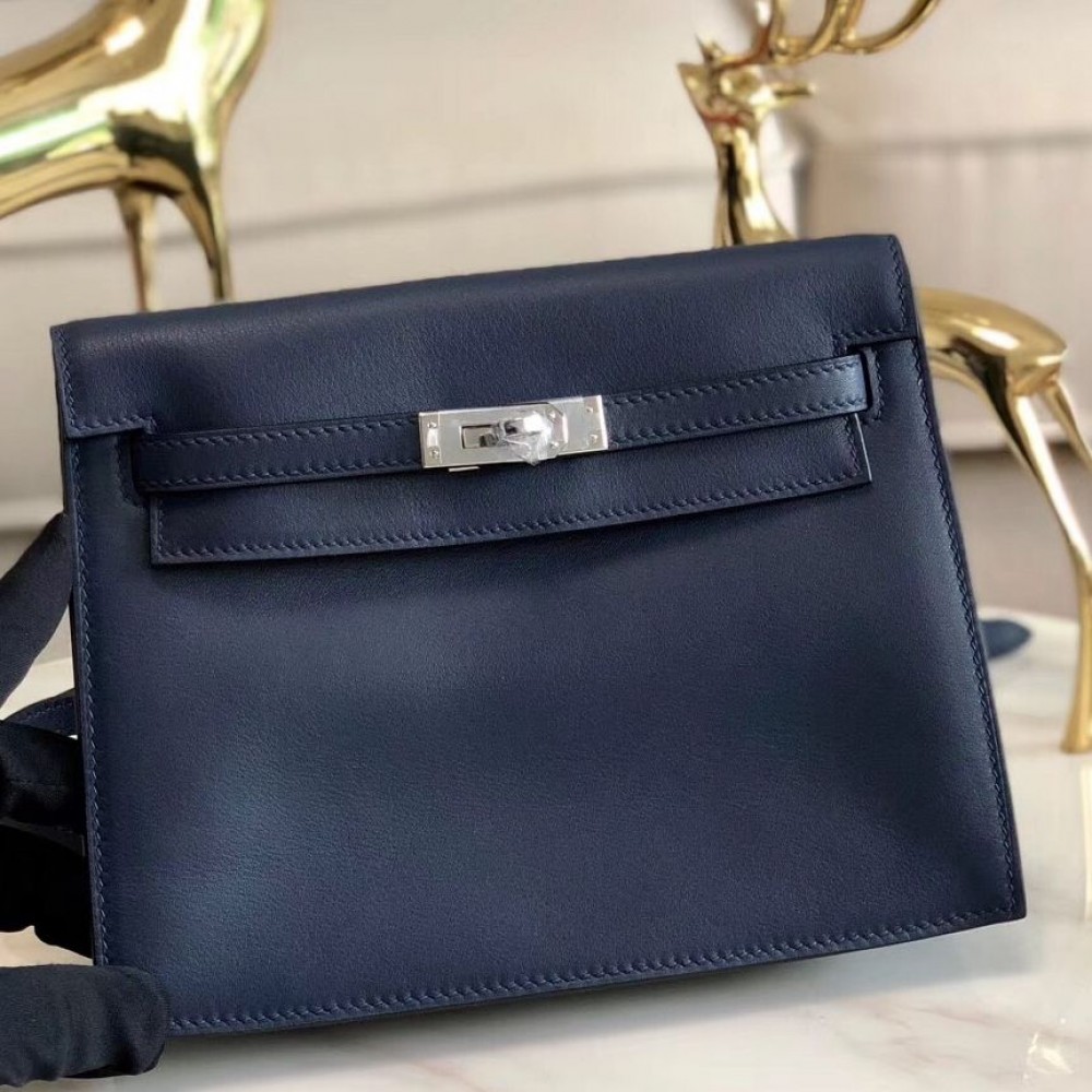 Hermes Kelly Danse Handmade Bag In Blue Swift Leather