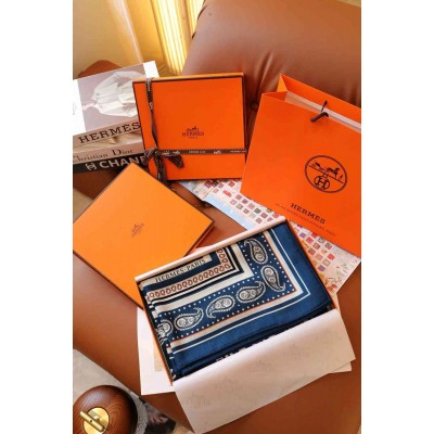 Hermes Blue Tatouages Marins Bandana Shawl 140