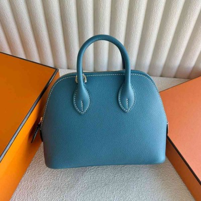 Hermes Bolide 1923 Mini Handmade Bag Blue Jean Evercolor Calfskin