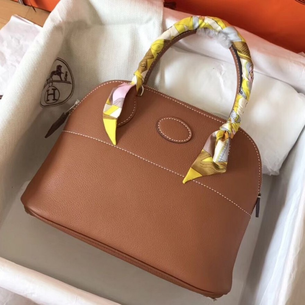 Hermes Bolide 31 Handmade Bag In Gold Clemence Leather