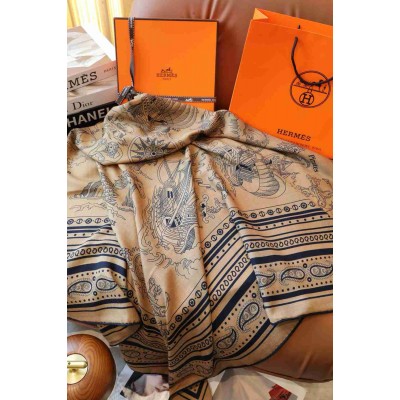 Hermes Caramel Tatouages Marins Bandana Shawl 140