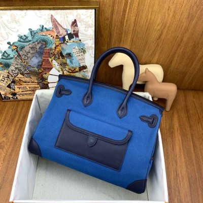 Hermes Cargo Birkin 35cm Limited-edition Bag in Blue Canvas