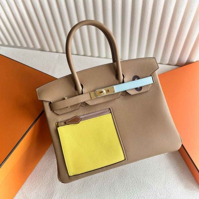 Hermes Colormatic Birkin 30 Bag in Chai, Yelow and Blue Swift Leather