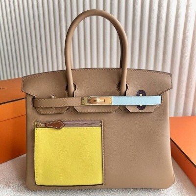 Hermes Colormatic Birkin 30 Bag in Chai, Yelow and Blue Swift Leather