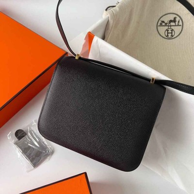 Hermes Constance 1-18 Mirror Bag In Black Epsom Calfskin