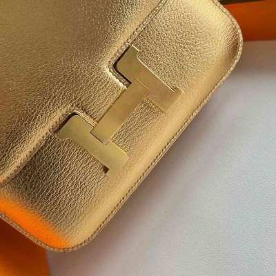 Hermes Constance 1-18 Mirror Bag in Dore Metallic Chevre Mysore Leather