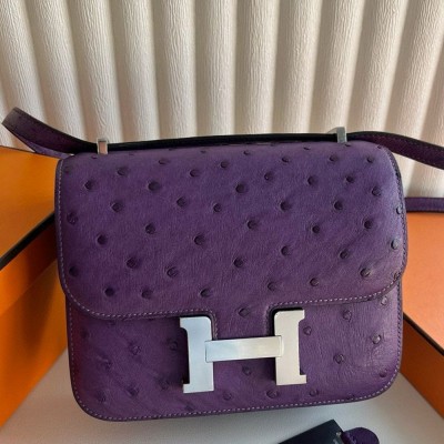 Hermes Constance 1-18 Mirror Bag In Violet Ostrich Leather