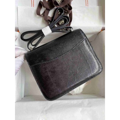 Hermes Constance 18 Handmade Bag In Black Lizard Leather