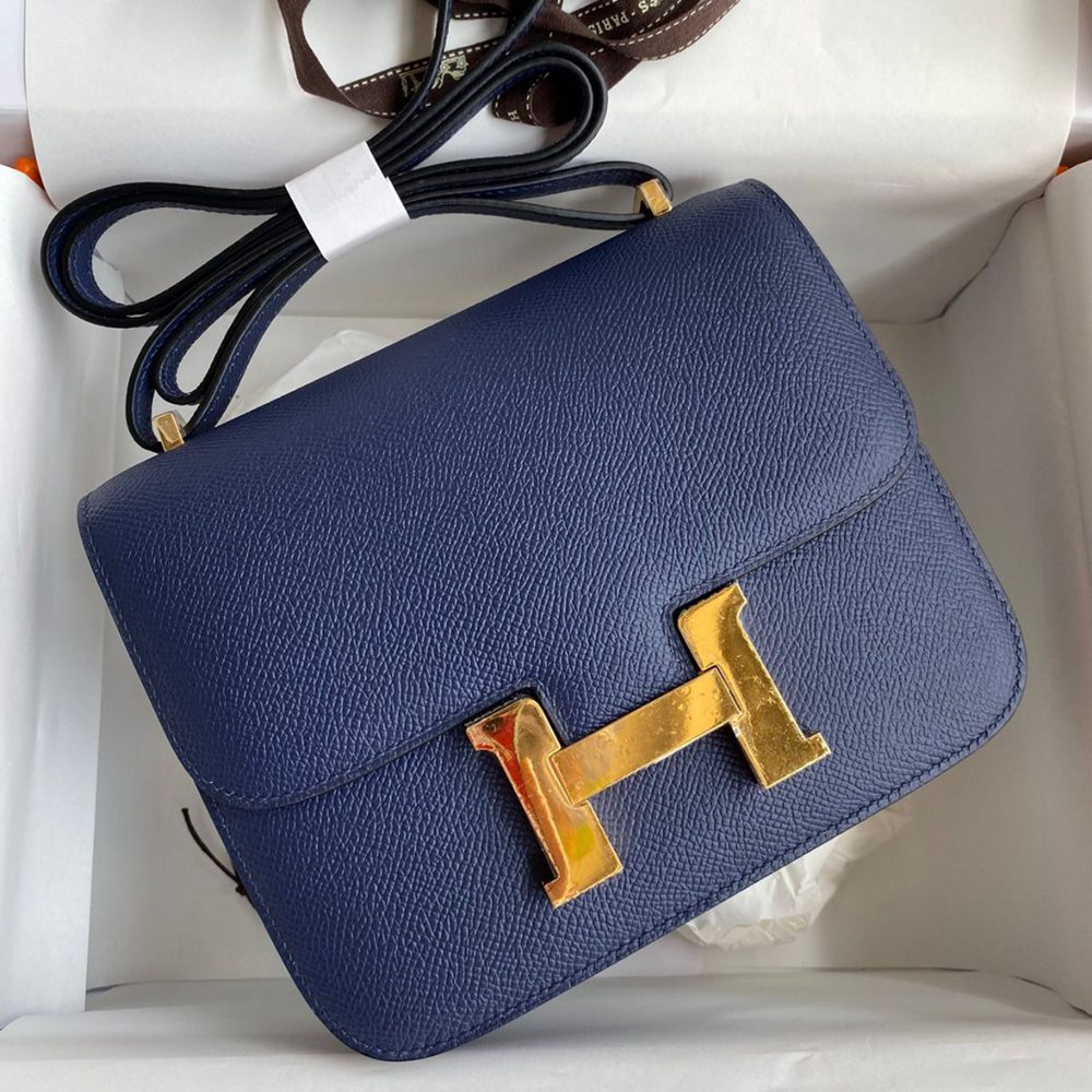 Hermes Constance 18 Handmade Bag In Blue Saphir Epsom Calfskin