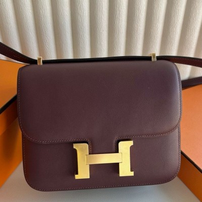 Hermes Constance 18 Handmade Bag in Bordeaux Swift Calfskin