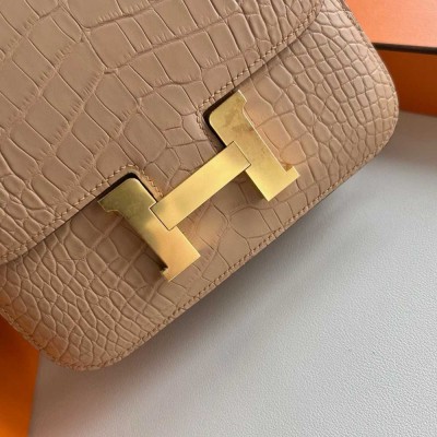 Hermes Constance 18 Handmade Bag in Chai Matte Alligator Leather