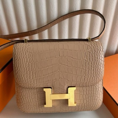 Hermes Constance 18 Handmade Bag in Chai Matte Alligator Leather