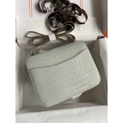 Hermes Constance 18 Handmade Bag in Gris Neve Matte Alligator Leather