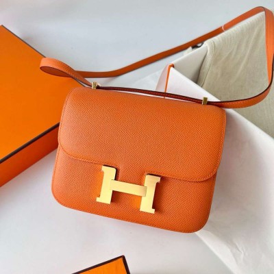 Hermes Constance 18 Handmade Bag In Orange Epsom Calfskin