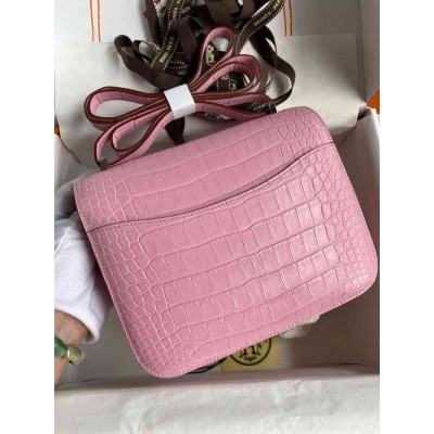 Hermes Constance 18 Handmade Bag in Rose Sakura Matte Alligator Leather