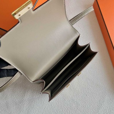 Hermes Constance 18 Handmade Bag in Taupe Lizard Leather