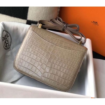 Hermes Constance 18 Handmade Bag In Taupe Embossed Crocodile