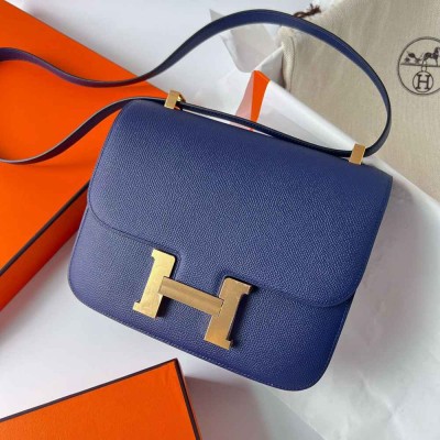 Hermes Constance 24 Handmade Bag In Blue Saphir Epsom Calfskin