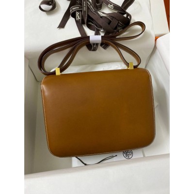 Hermes Constance 24 Handmade Bag In Gold Barenia Calfskin