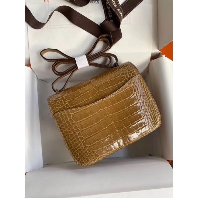 Hermes Constance 24 Handmade Bag In Light Brown Alligator Crocodile Skin