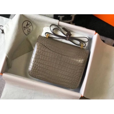 Hermes Constance 24cm Bag In Taupe Embossed Crocodile