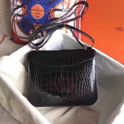 Hermes Constance 24 Handmade Bag In Black Niloticus Crocodile