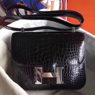 Hermes Constance 24 Handmade Bag In Black Niloticus Crocodile