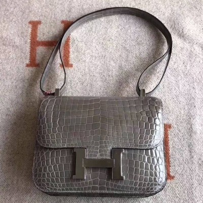 Hermes Constance 24 Handmade Bag In Grey Niloticus Crocodile