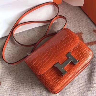 Hermes Constance 24 Handmade Bag In Orange Niloticus Crocodile