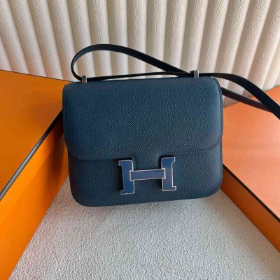 Hermes Constance Enamel 18 Handmade Bag in Deep Blue Epsom Calfskin