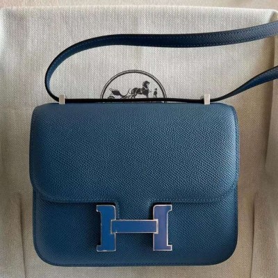 Hermes Constance Enamel 18 Handmade Bag in Deep Blue Epsom Calfskin