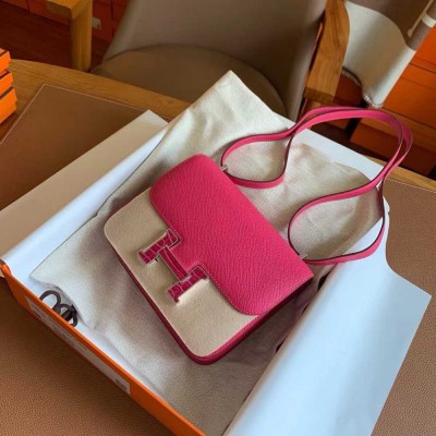 Hermes Constance Enamel 18 Handmade Bag In Rose Mexico Epsom Calfskin