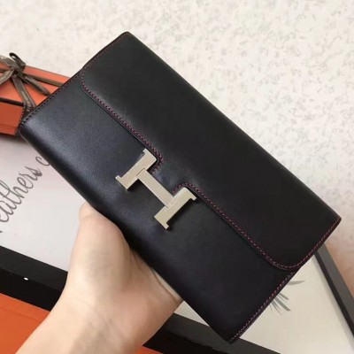 Hermes Constance Long Wallet In Black Swift Leather