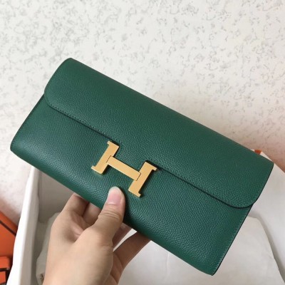 Hermes Constance Long Wallet In Malachite Epsom Leather