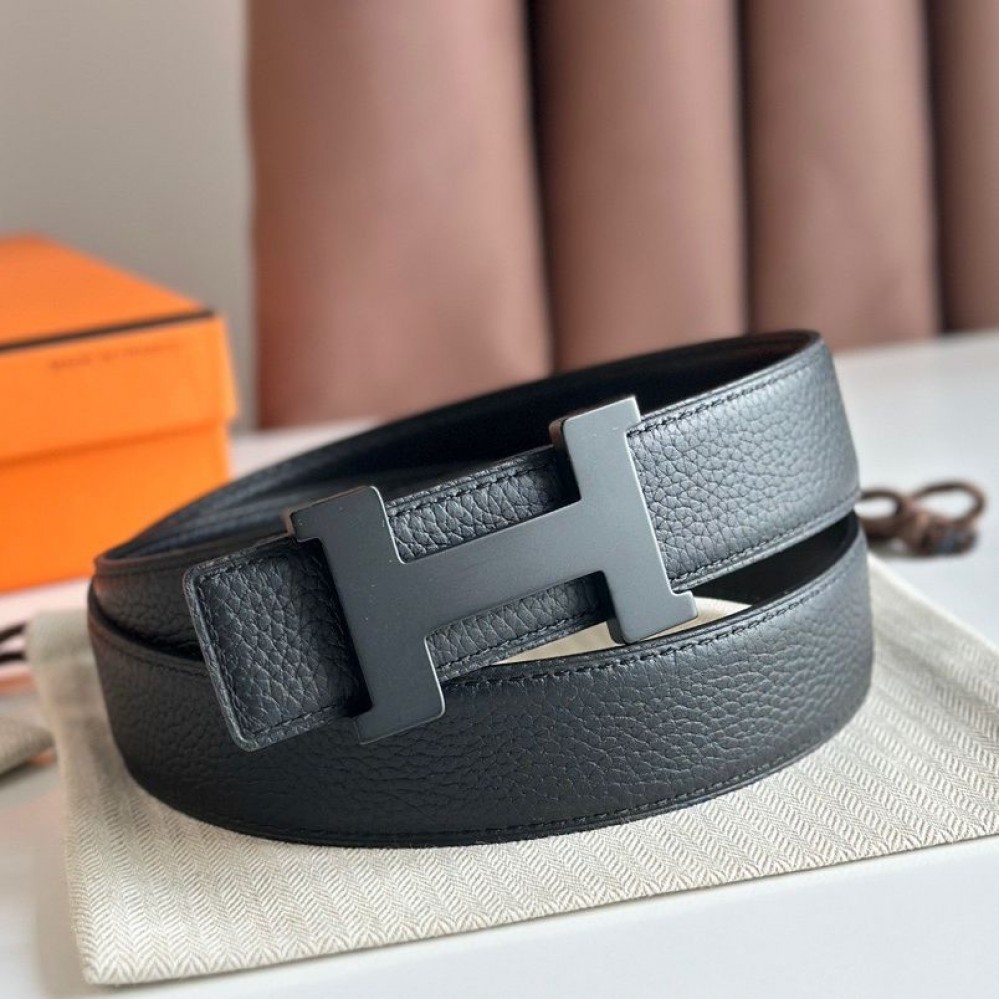 Hermes Constance Reversible Belt 38MM in Clemence Leather with Black Buckle