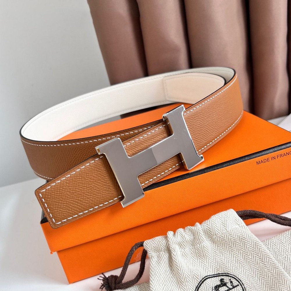 Hermes Constance Reversible Belt 38MM in Gold and White Epsom Calfskin